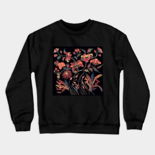 COLORFUL FLOWERS AND BLOSSOMS Antique Japanese Floral In Black Crewneck Sweatshirt